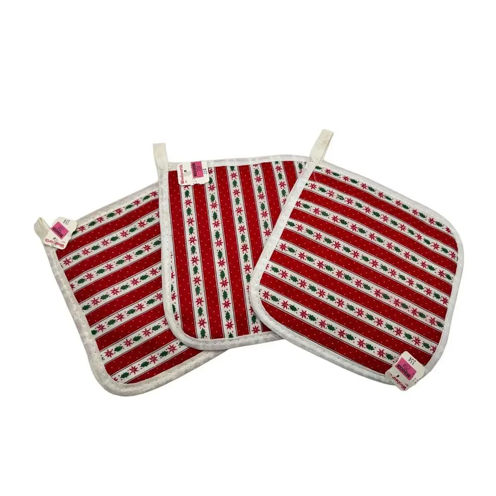 Vintage Woolworth's Christmas Potholders Set of 3 White Green Red New with Tag